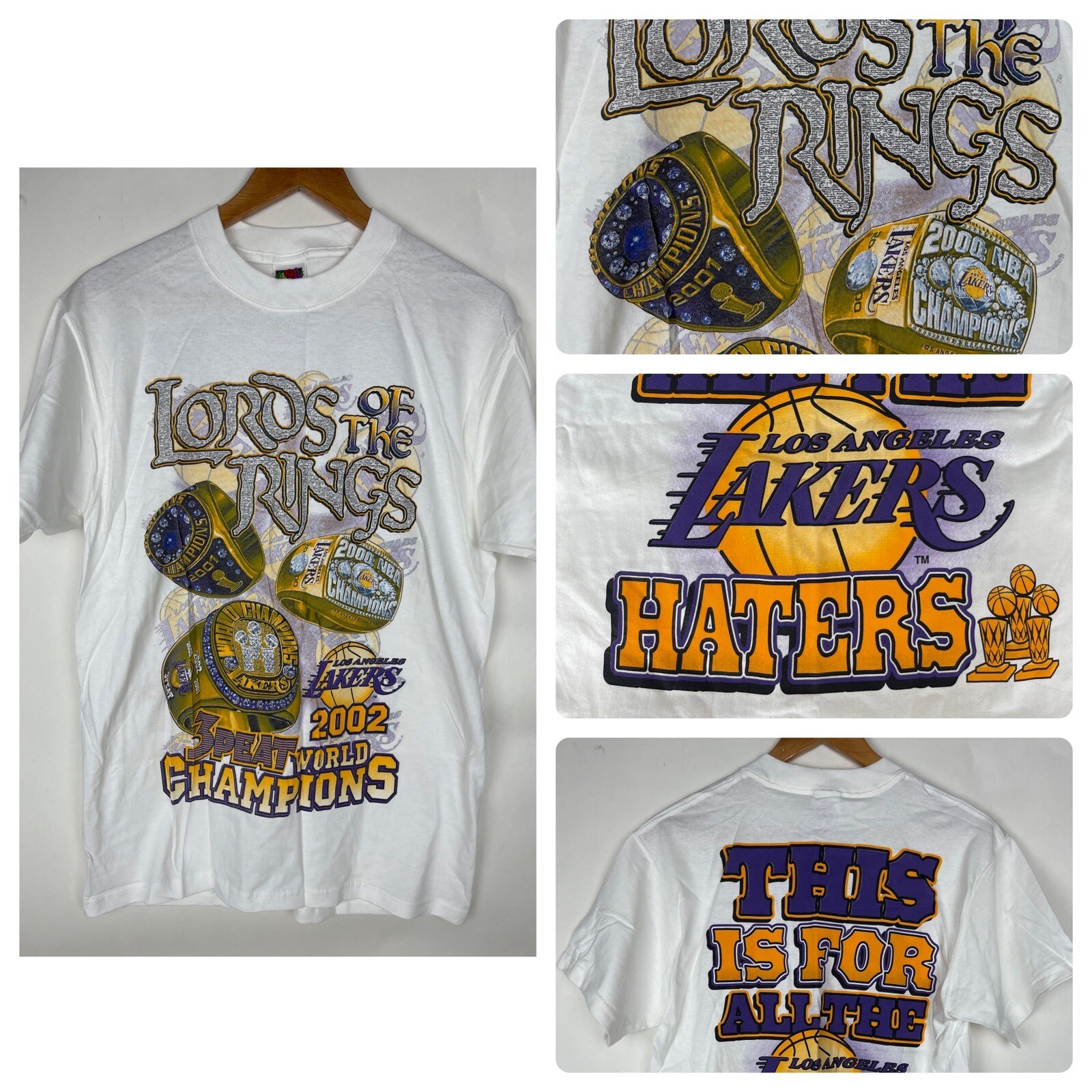Vintage 2002 LA Los Angeles Lakers 3 Peat NBA World Champions Shirt Sz Medium￼