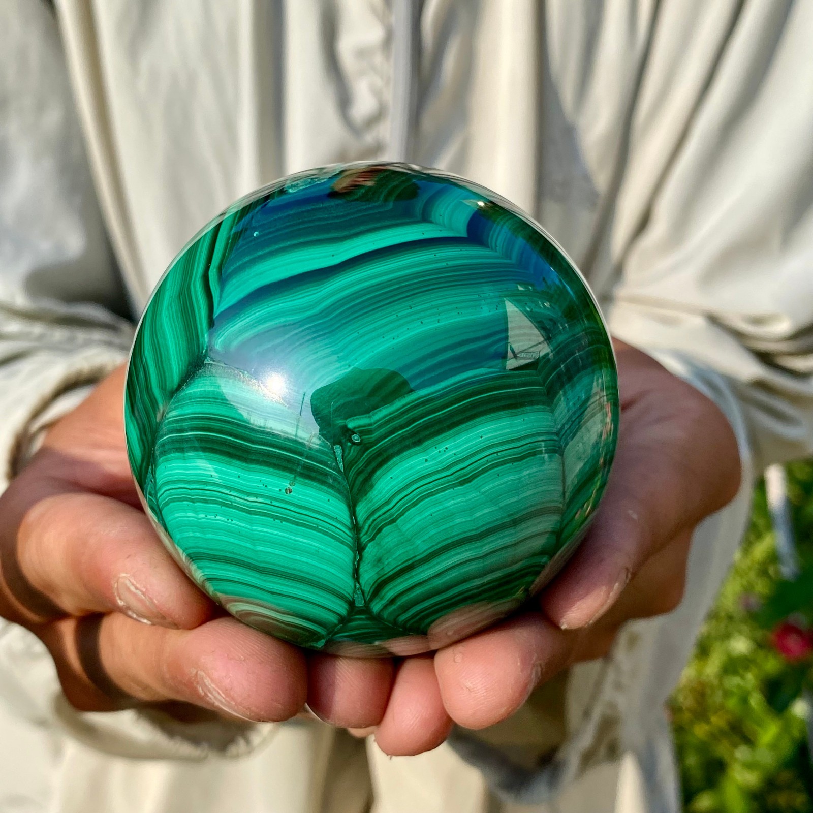1.54LB Rare Natural Malachite quartz hand Carved sphere Crystal Healing
