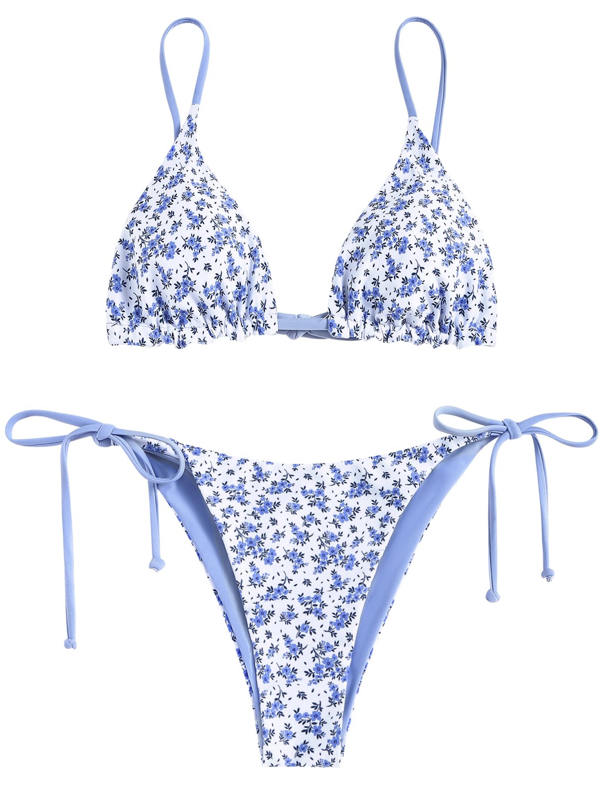 ZAFUL Women\'s Triangle Bikini Floral String Bikini Set Two Piece Swimsuit