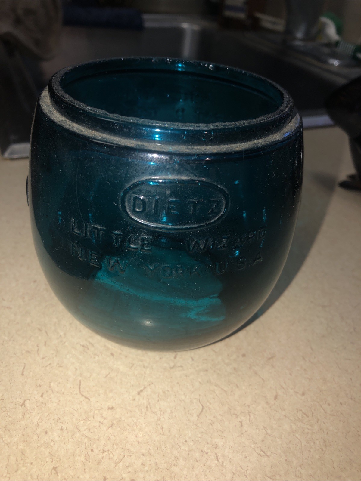 Dietz Little Wizard Loc-Nob Signal Blue/teal Glass Lantern Globe PAT  D 12-4-23