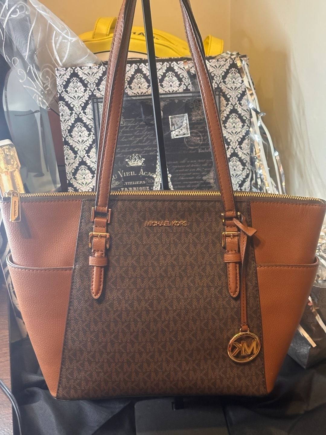 Michael Kors Charlotte Signature Large Top Zip Tote Brown