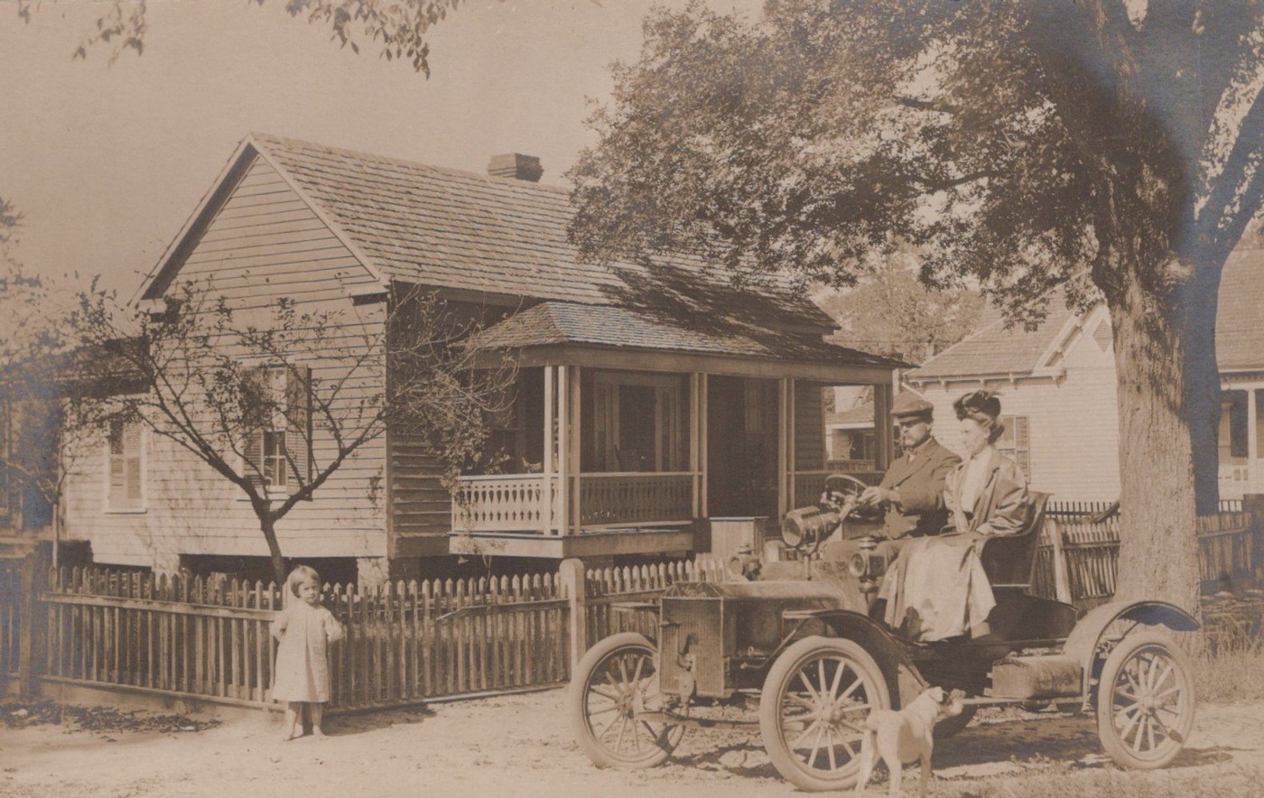 Brass Era Automobile High Wheeler Runabout Dog Child 1908 - RPPC Photo Postcard