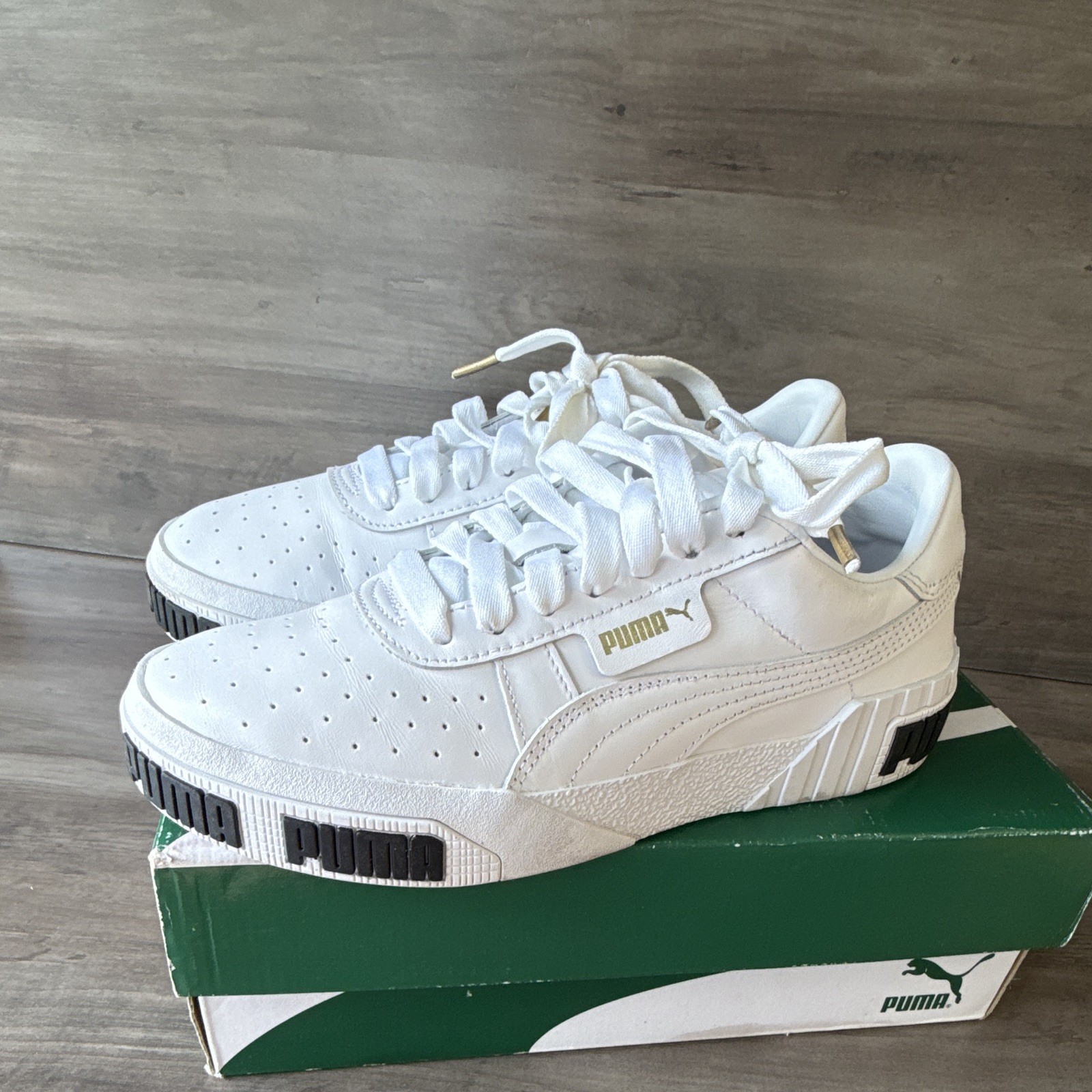 PUMA Cali Bold Women’s Lace-Up Sneakers White/Metallic Gold 370811-01