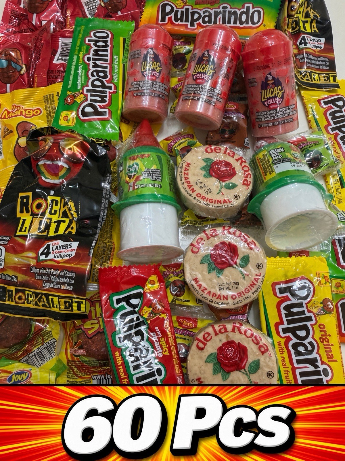 60 Pcs Mixed PREMIUM Mexican Candy Assortment Pulparindo Lucas Vero Tamarind
