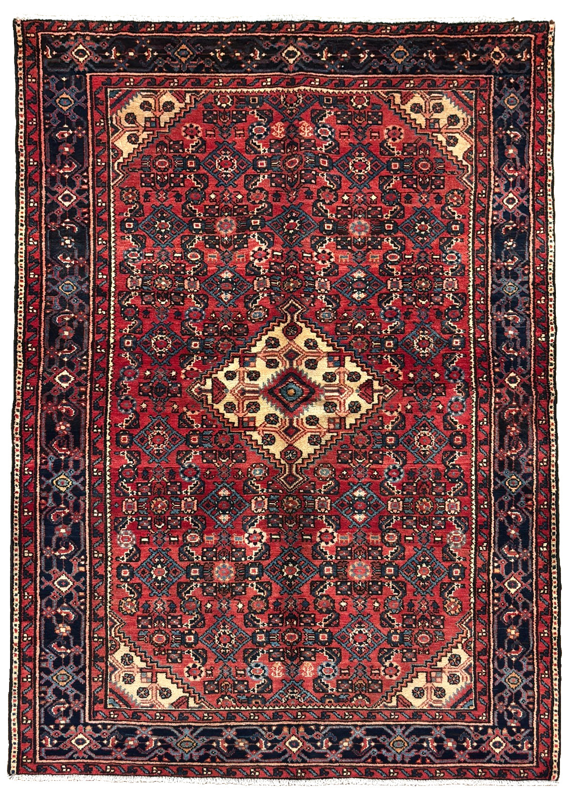 Vintage Hamedan Tribal Geometric Hand Knotted Wool Oriental 5x7 Area Rug Boho