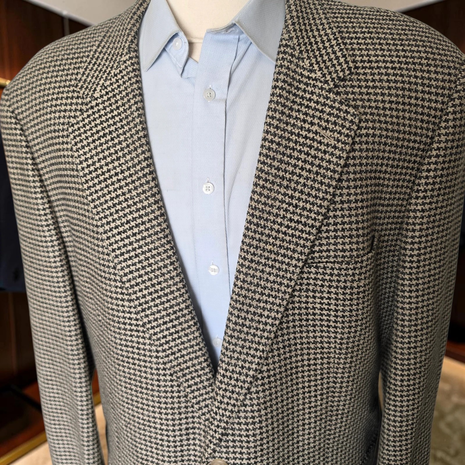 Vintage Corneliani Blazer 50L Woven Heavy Tweed Full Canvas Houndstooth