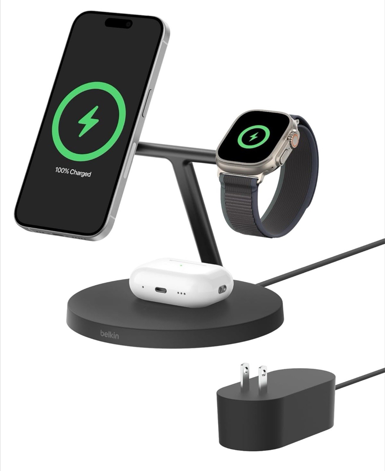 Belkin MagSafe-Compatible Charger, 3-in-1 Wireless Charging Station - Black