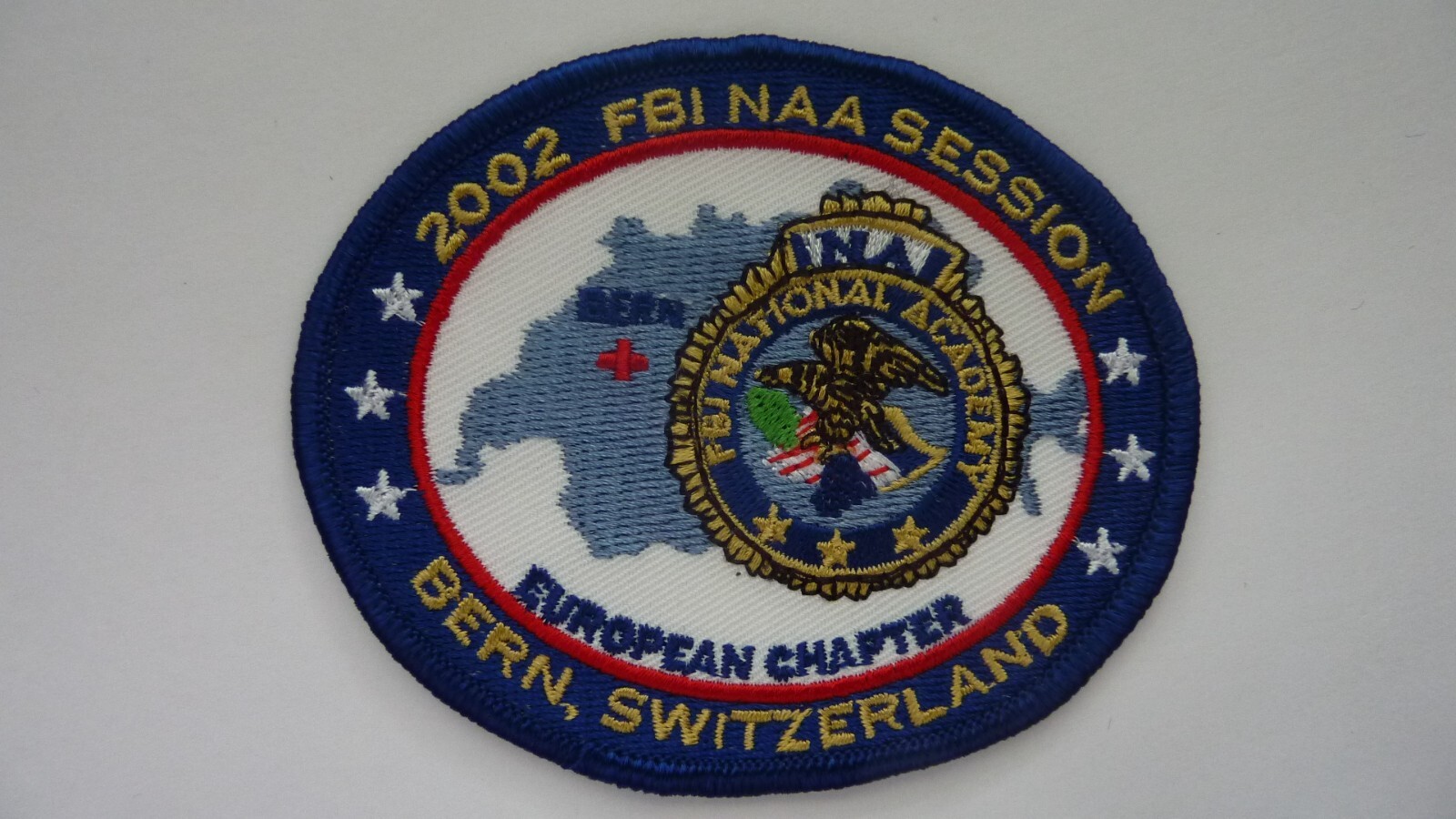FBI PATCH: 2002 FBI NATIONAL ACADEMY - EUROPEAN CHAPTER - BERN, SWITZERLAND FBI PATCH: 2002 FBI NATIONAL ACADEMY - EUROPEAN CHAPTER - BERN, SWITZERLAND