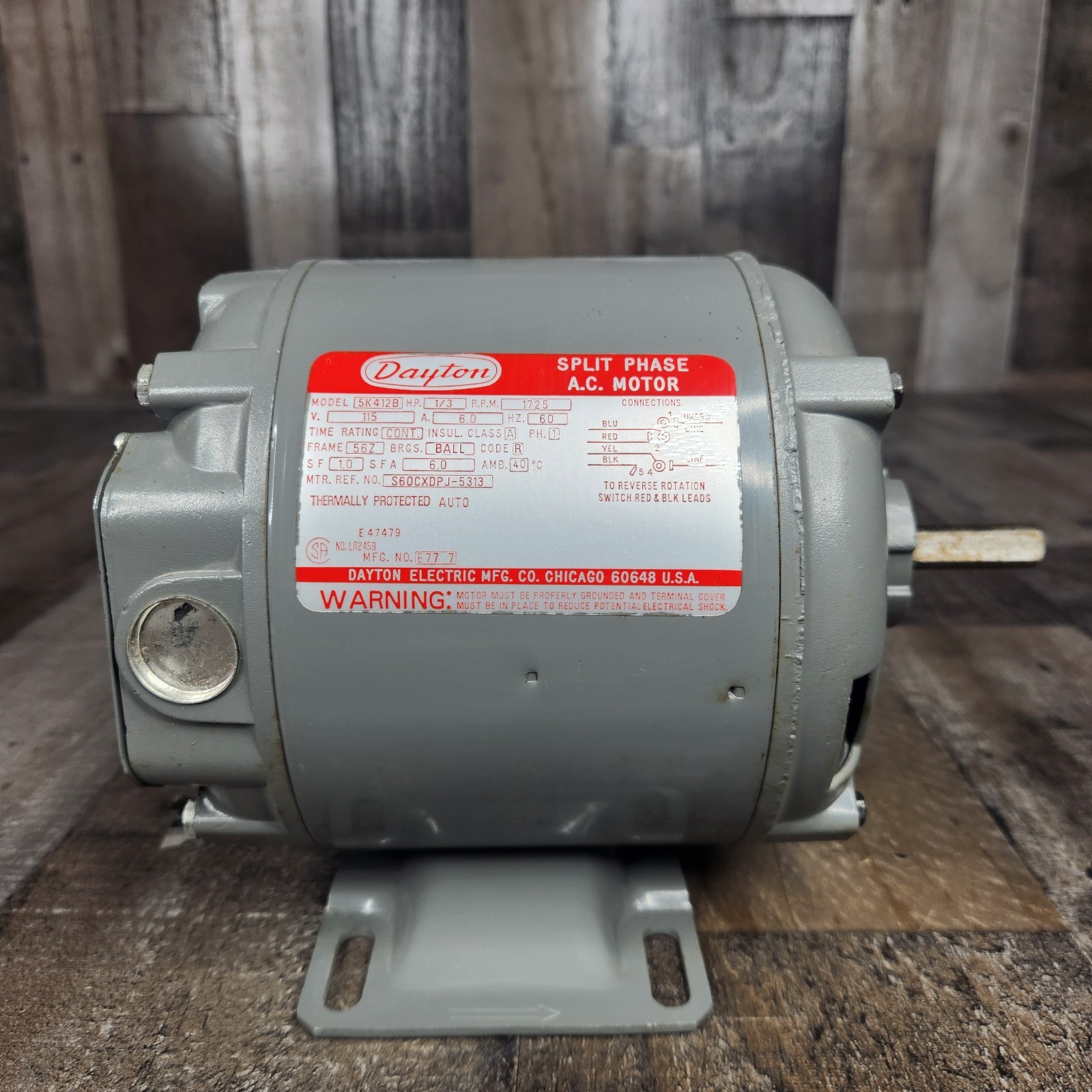 Dayton 5K412 Gp Mtr, Split Ph, Odp, 1/3 Hp, 1725 Rpm, 56Z Dayton 5K412 Gp Mtr, Split Ph, Odp, 1/3 Hp, 1725 Rpm, 56Z