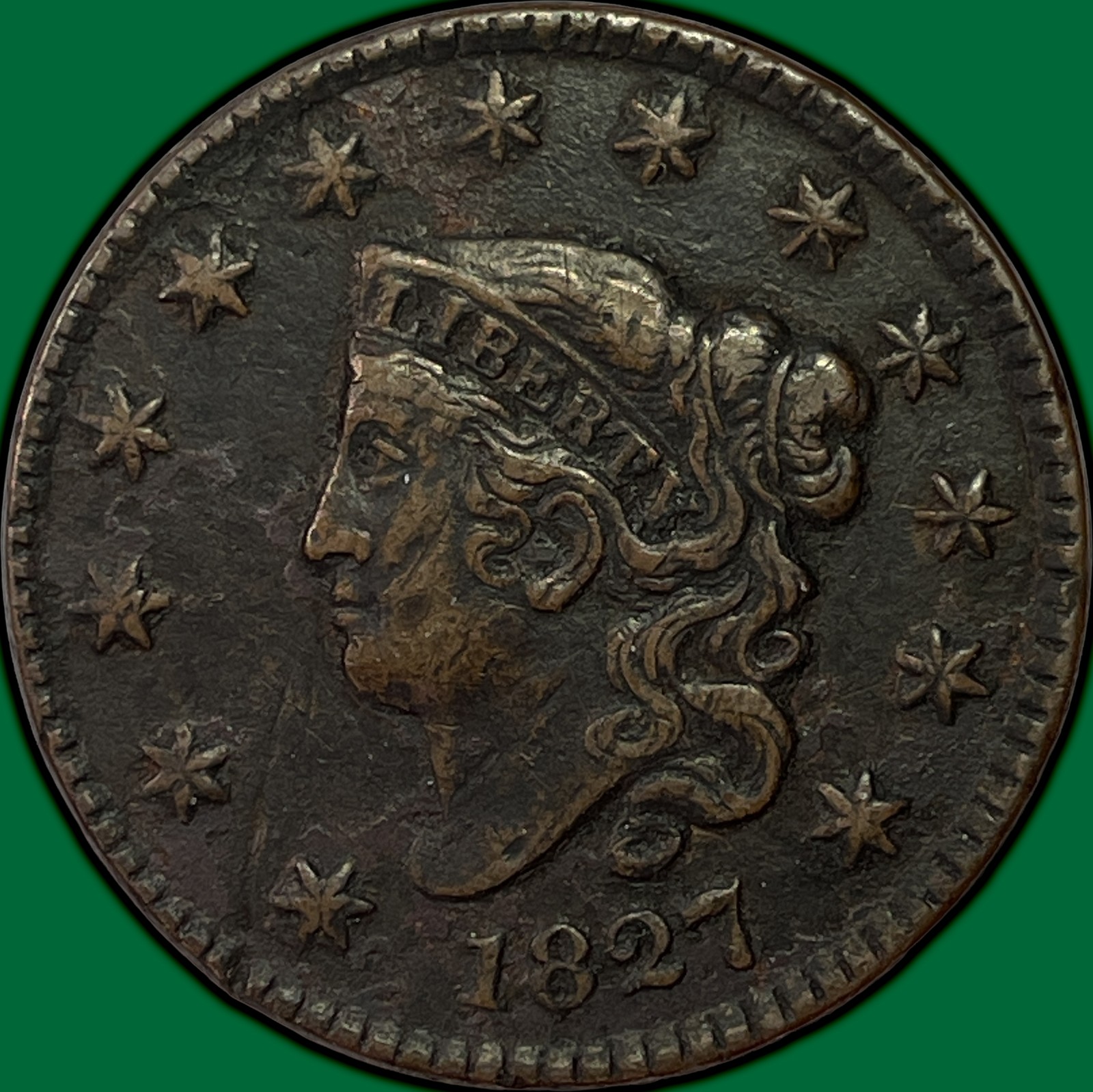 1827 Coronet Head Large Cent Extremely Fine XF Coin #49495