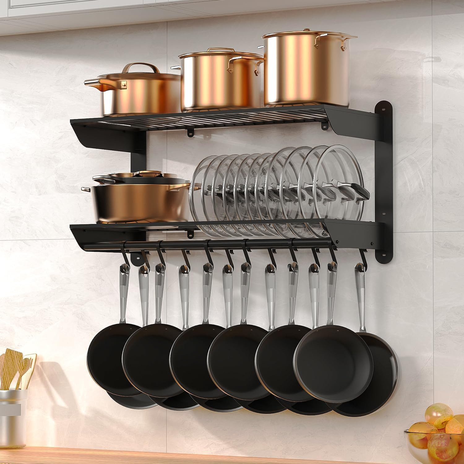 Pot Rack Wall Mounted 30 Inch, 2-Tier Heavy Duty Pot and Pan Hanging Pot Rack Wall Mounted 30 Inch, 2-Tier Heavy Duty Pot and Pan Hanging