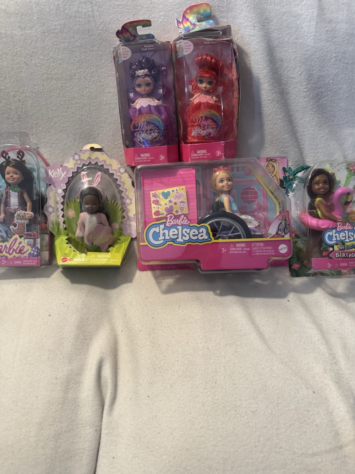 Mattel Barbie Chelsea & Kelly Doll Lot Wheelchair Magic of the Rainbow Birthday
