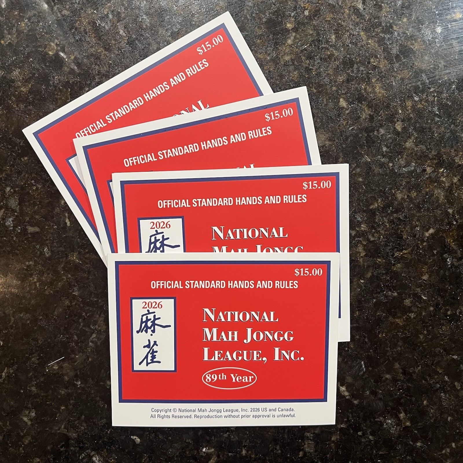 4 Pack 2026 National Mah Jongg League (NMJL) Standard Card red and white