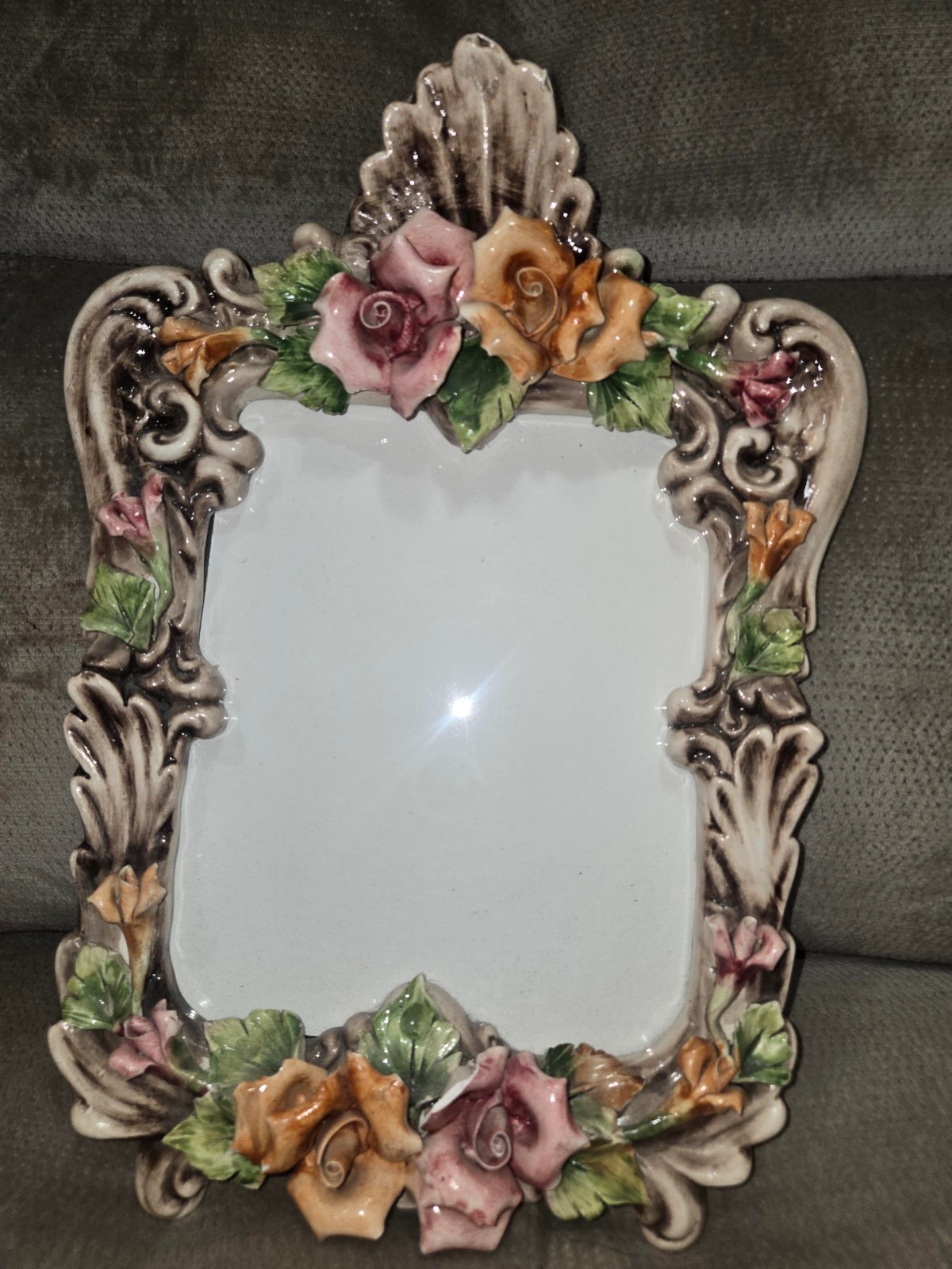 TWO (2) Vintage Capodimonte Style Porcelain Floral Photo Frame. TWO (2) Vintage Capodimonte Style Porcelain Floral Photo Frame.