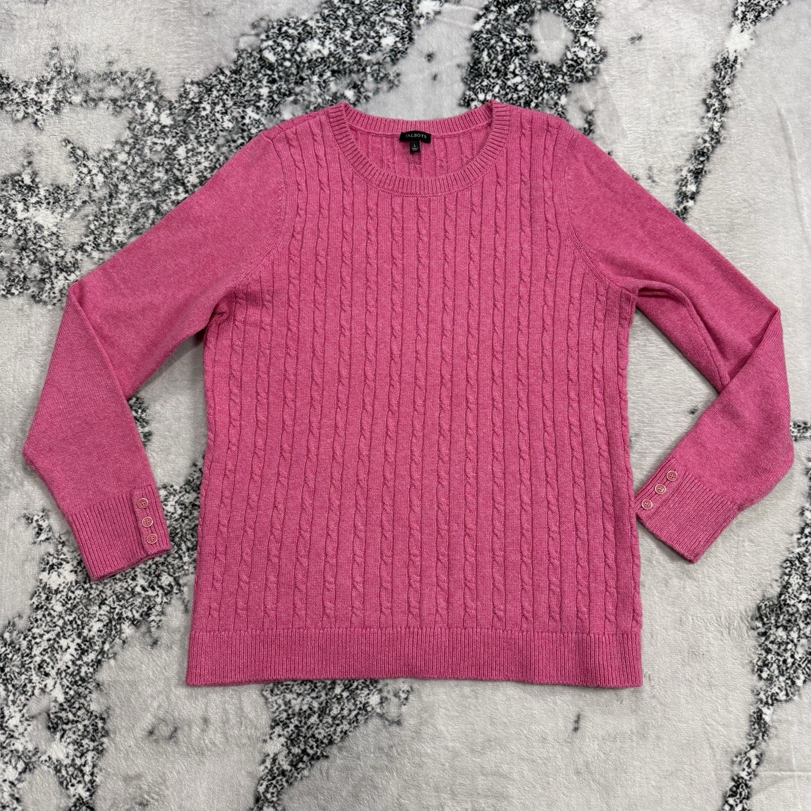Talbots Sweater Pink Cable Knit Crewneck Womens L Cotton Blend Classic Preppy Talbots Sweater Pink Cable Knit Crewneck Womens L Cotton Blend Classic Preppy