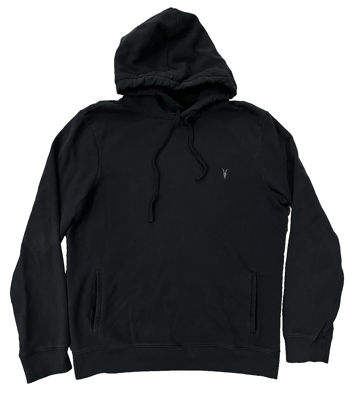 AllSaints Raven OTH Pullover Hoodie Sweatshirt Ramskull Logo Men’s Size L Black