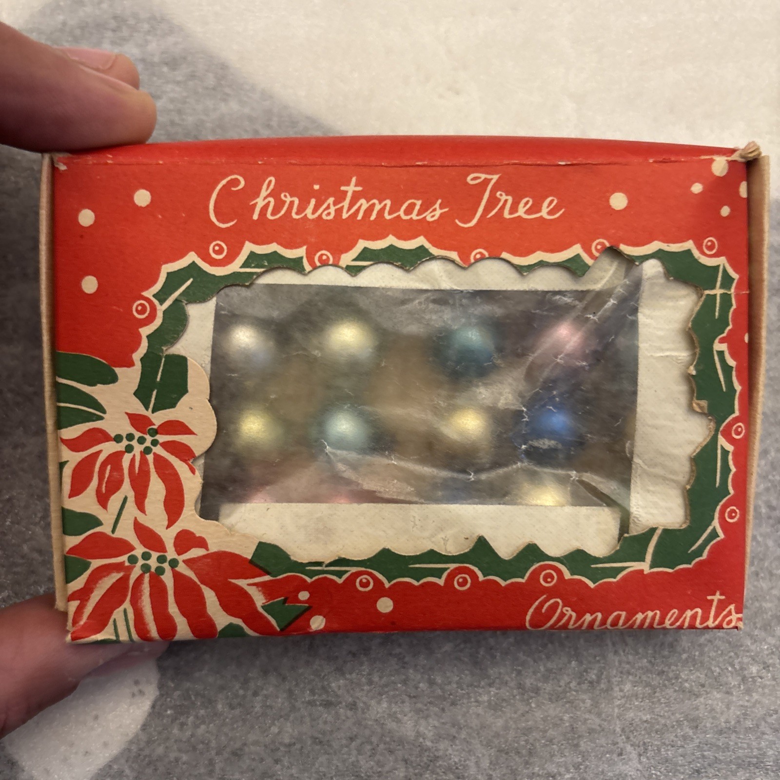 Vintage No 0/1 5P 15 mm Tabletop Christmas Tree Ornaments Box Of 24 JAPAN 1950s