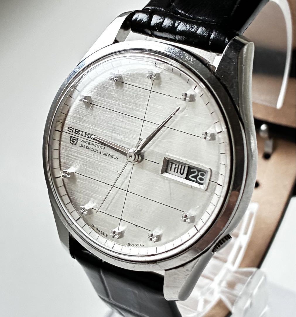 SEIKO Sportsmatic 5 6619-8130 Vintage Automatic Silver Cross Dial Men's Watch
