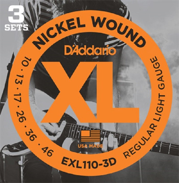 3 Pack D\'Addario EXL110 Electric Guitar Strings 10-46 Light EXL110-3D Sets