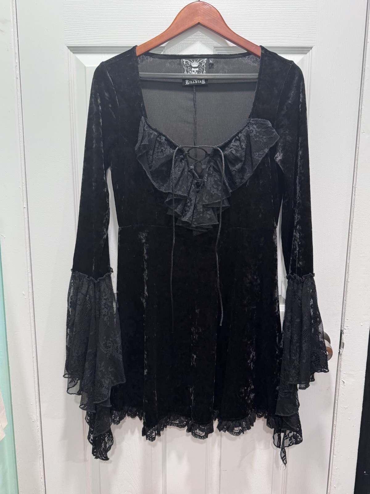 Killstar Kaira Maiden Witch Gothic Punk Alternative Lace Velvet Dress Large Killstar Kaira Maiden Witch Gothic Punk Alternative Lace Velvet Dress Large