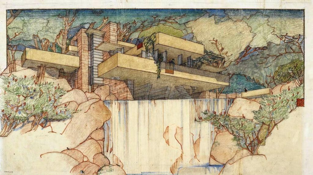 Fallingwater (Kaufmann House) by Frank Lloyd Wright – Architectural Art Print