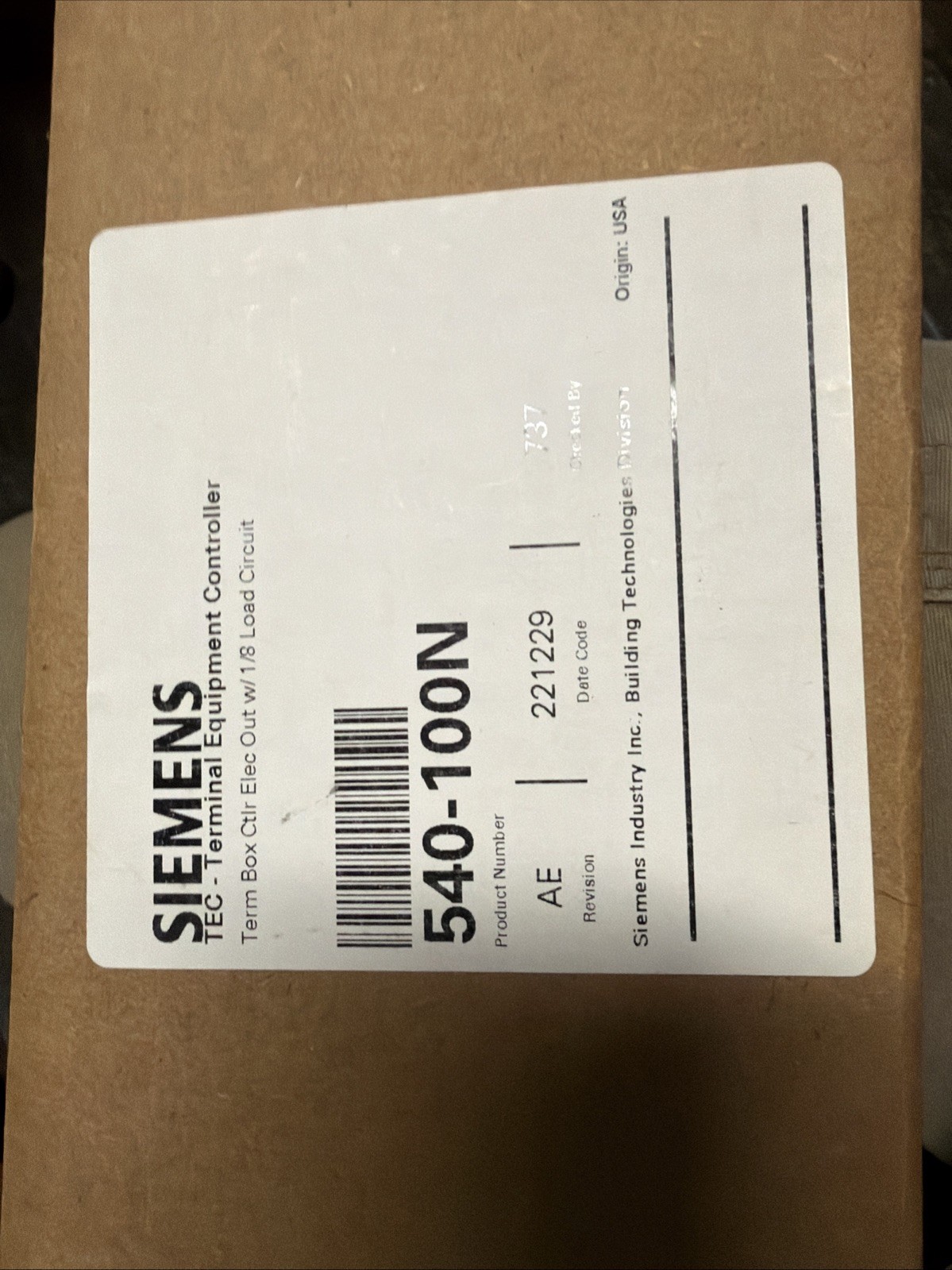 New Siemens 540-100N TEC-Terminal Equipment controller