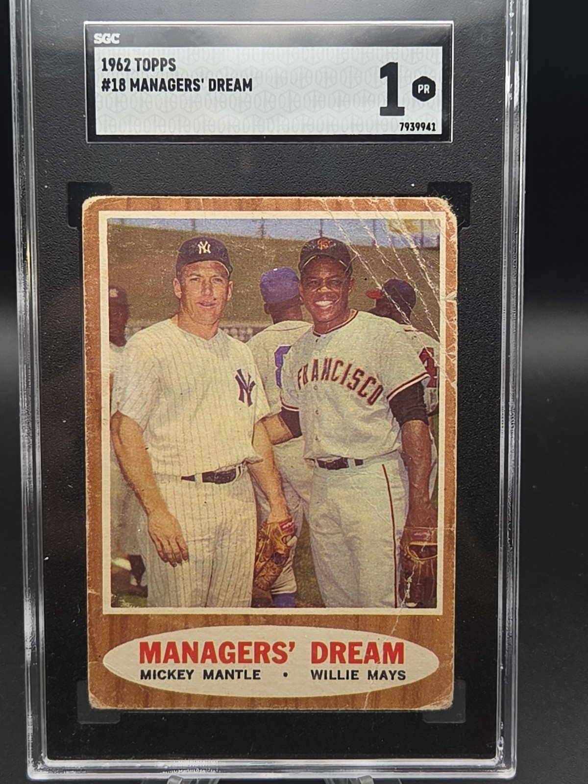 1962 Topps #18 Managers’ Dream Mickey Mantle Willie Mays SGC 1 1962 Topps #18 Managers’ Dream Mickey Mantle Willie Mays SGC 1