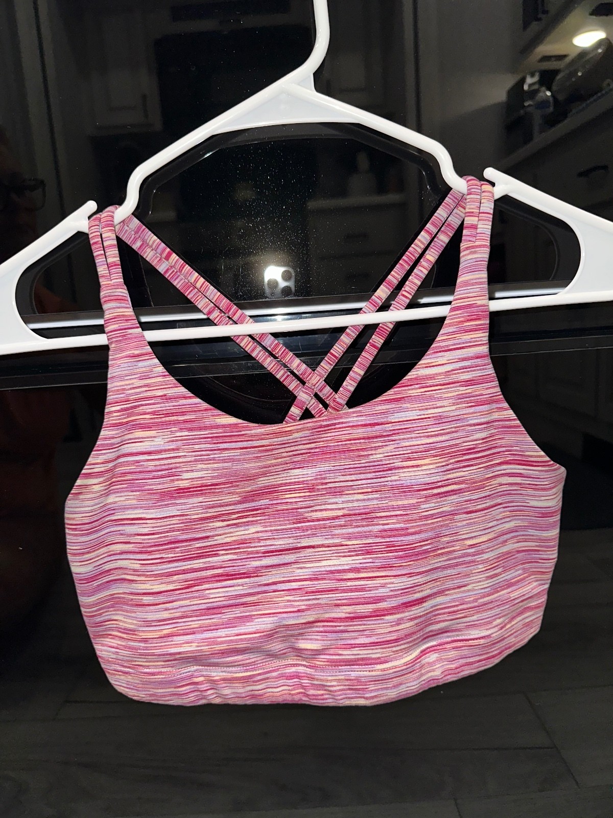 Athleta Girl Pink Striped Sports Bra with Crisscross Back, Size 10