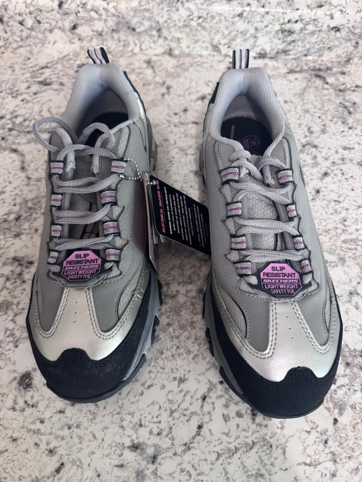Skechers Work D'Lites SR 76442 Women's 8.5 Safety Toe Slip Resistant Gray Black