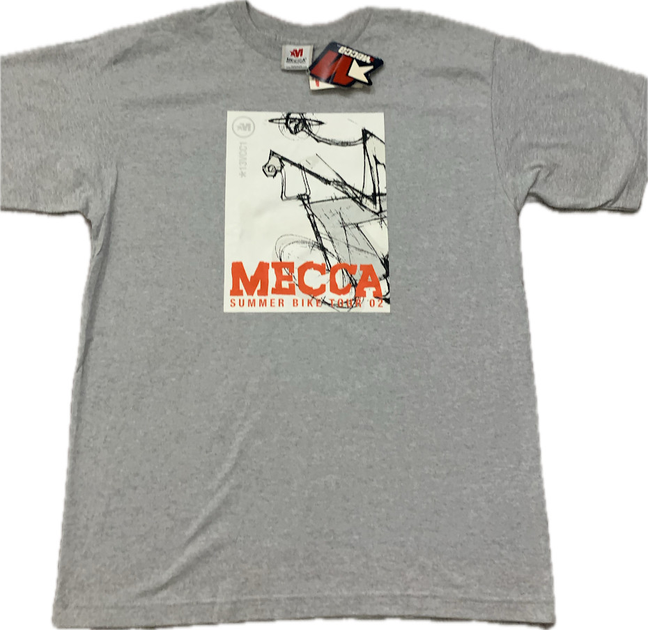 Mecca Mens Size Large Gray Graphic Summer Bike Short Sleeve T Shirt Vintage