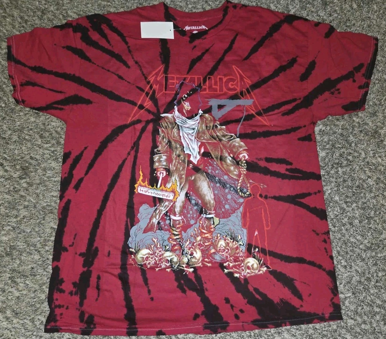 Metallica Unforgiven Red Tie Dye T-Shirt Double Sided Graphic Print Medium Metallica Unforgiven Red Tie Dye T-Shirt Double Sided Graphic Print Medium