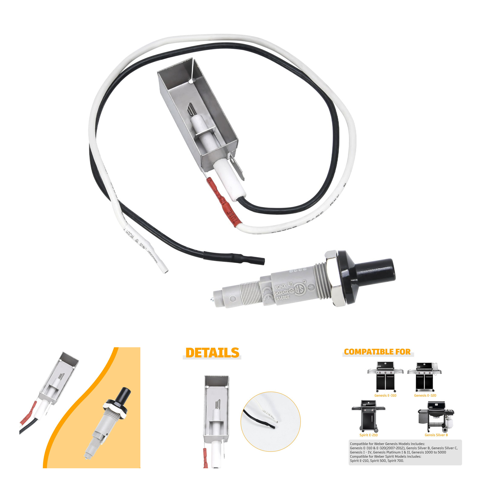 Gas Grill Igniter Kit Replacement for Weber Spirit Genesis Platinum Silver Gold