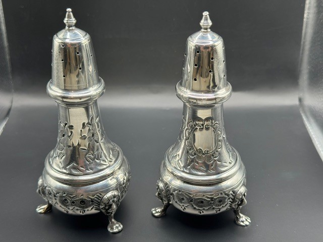 Baldwin Miller Sterling Silver Lion Footed Salt Pepper Shakers 194g Antique