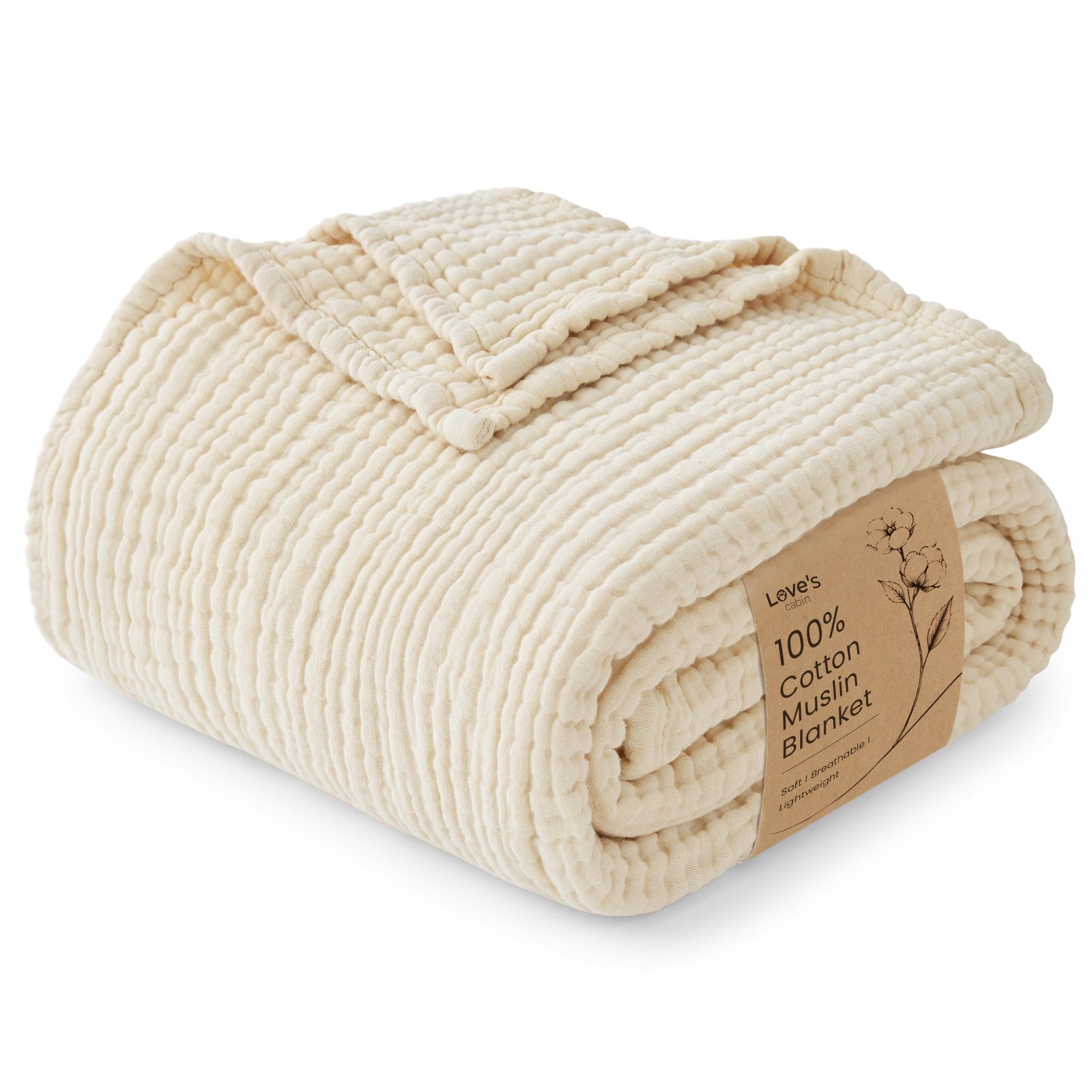 Love\'s cabin 100% Cotton Muslin Blanket, 6 Layer Lightweight Breathable Gauze...