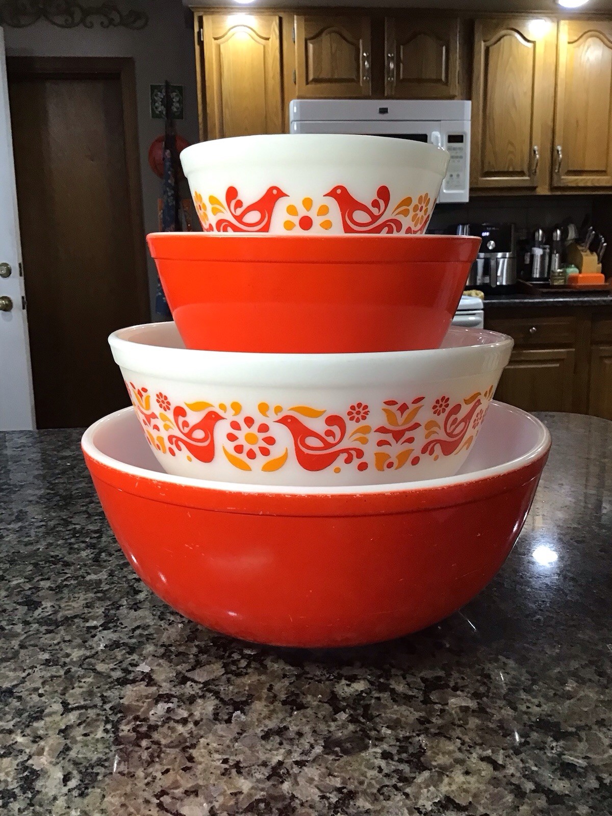 Vintage Pyrex Friendship Birds Mixing Bowl Set Nesting 401-404 Orange & Red NICE