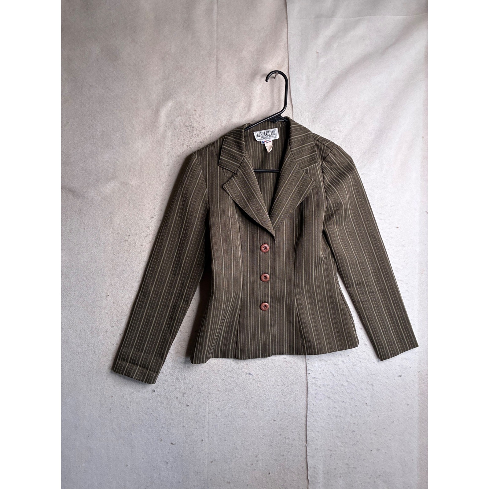 Vintage La Belle Fashions Pinstripe Blazer Brown Olive Made in USA Size 3 81D