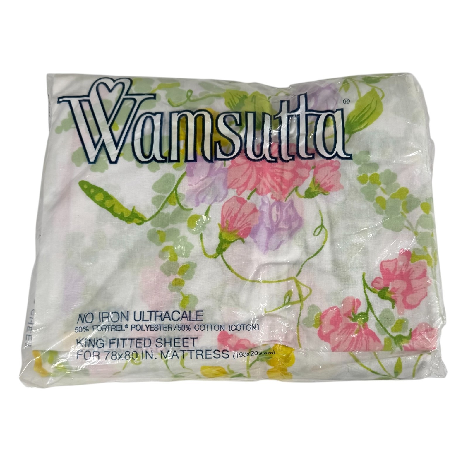 New Vintage Wamsutta White Floral Sweet Pea No Iron Ultracale King Fitted Sheet