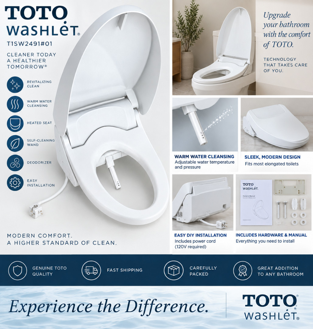 TOTO WASHLET T1SW2491#01 Elongated Bidet Toilet Seat Heated Cotton White