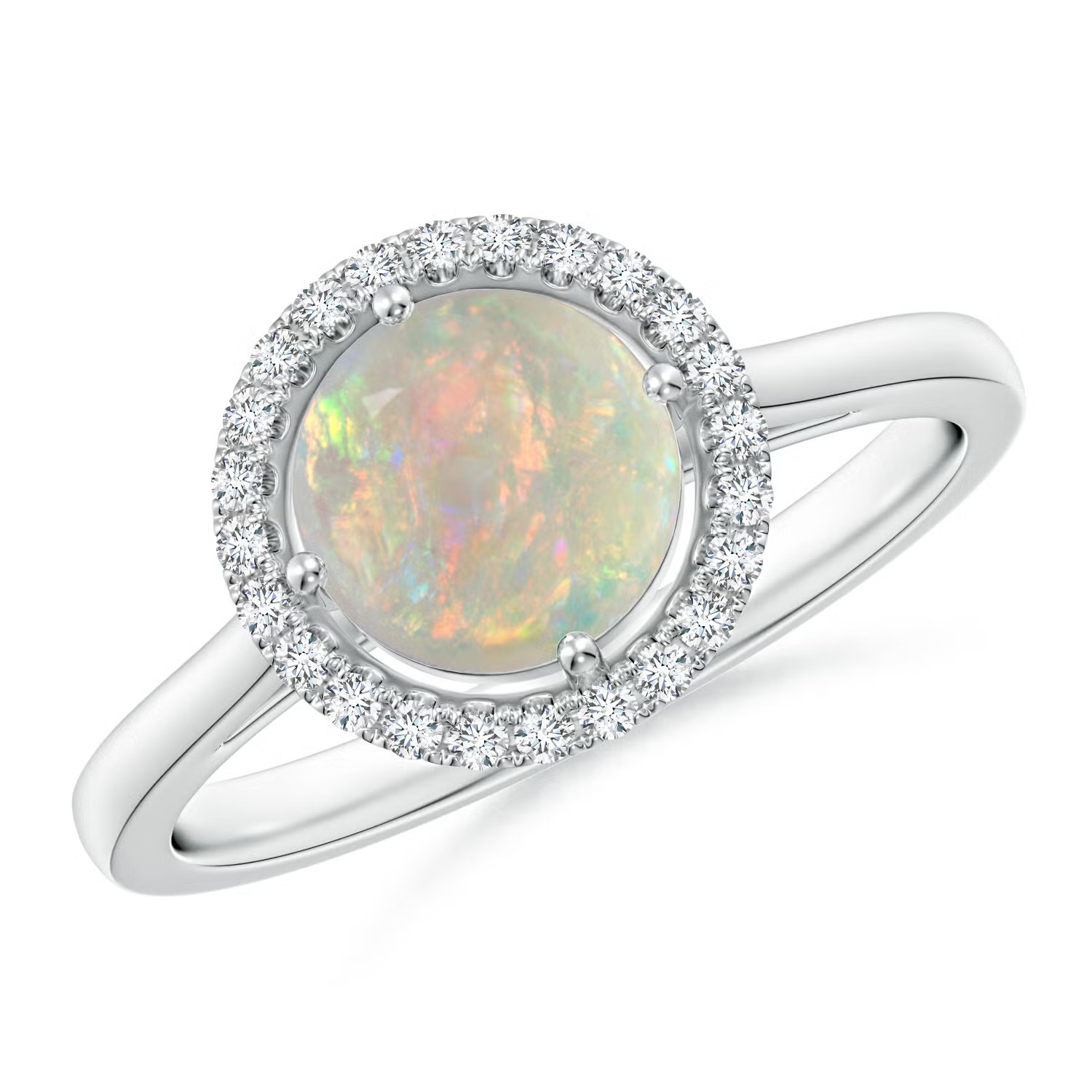 Angara 0.89 CTW Floating Round Opal Ring with Diamond Halo in 14K White Gold