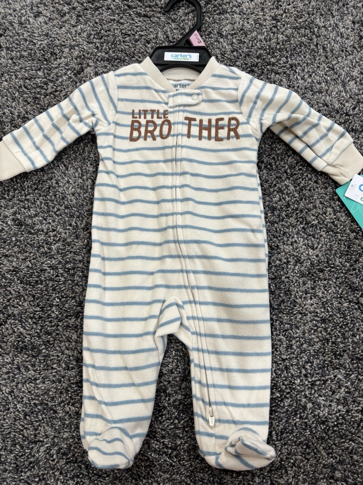 Carter's Child of Mine 0-3M Fleece Footed Sleeper 2-Way Zip Striped
