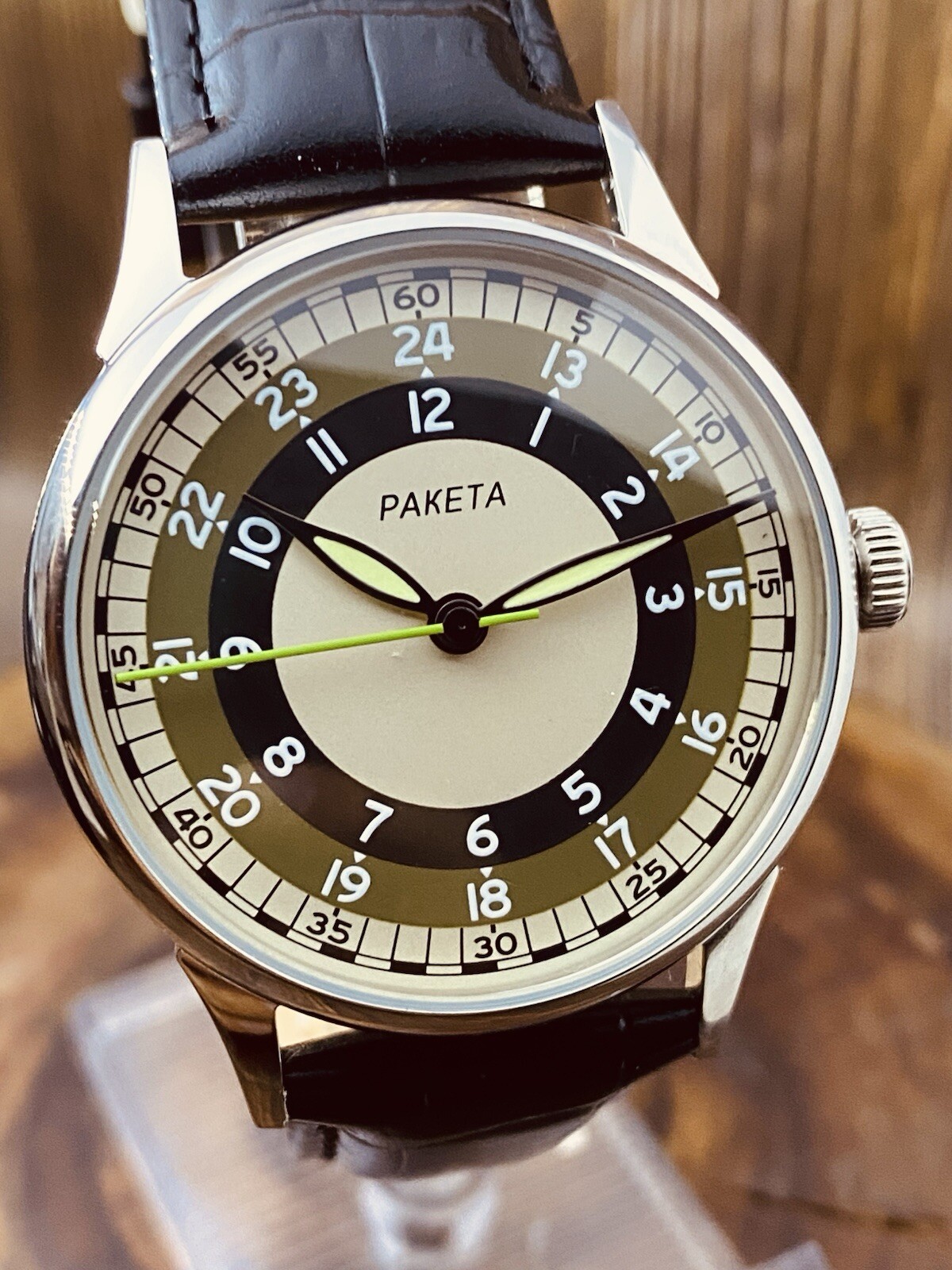 Vintage Raketa Marriage Watch - Minimalist Soviet Style with 24h Dial Glass back Vintage Raketa Marriage Watch - Minimalist Soviet Style with 24h Dial Glass back