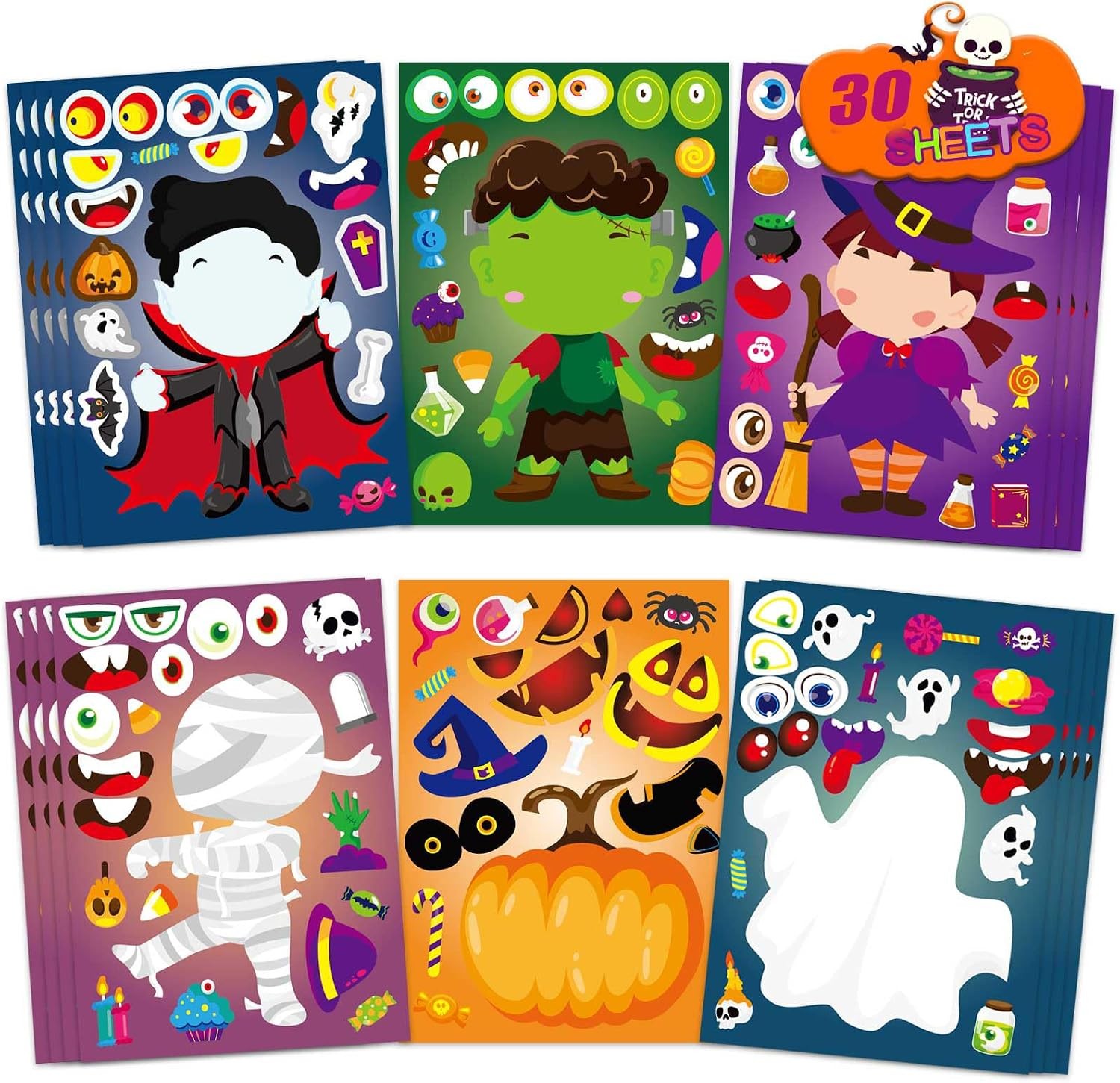 Make a Face Zombie Witch Vampire Self Adhesive DIY Classroom Treats Game Goody