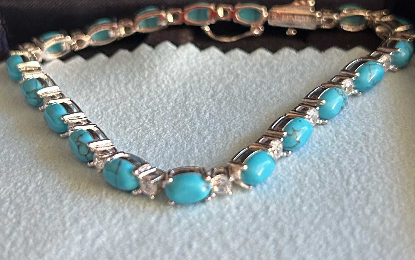 Iefil 925 Sterling Silver Bracelet With Lab Created Turquoise Iefil 925 Sterling Silver Bracelet With Lab Created Turquoise
