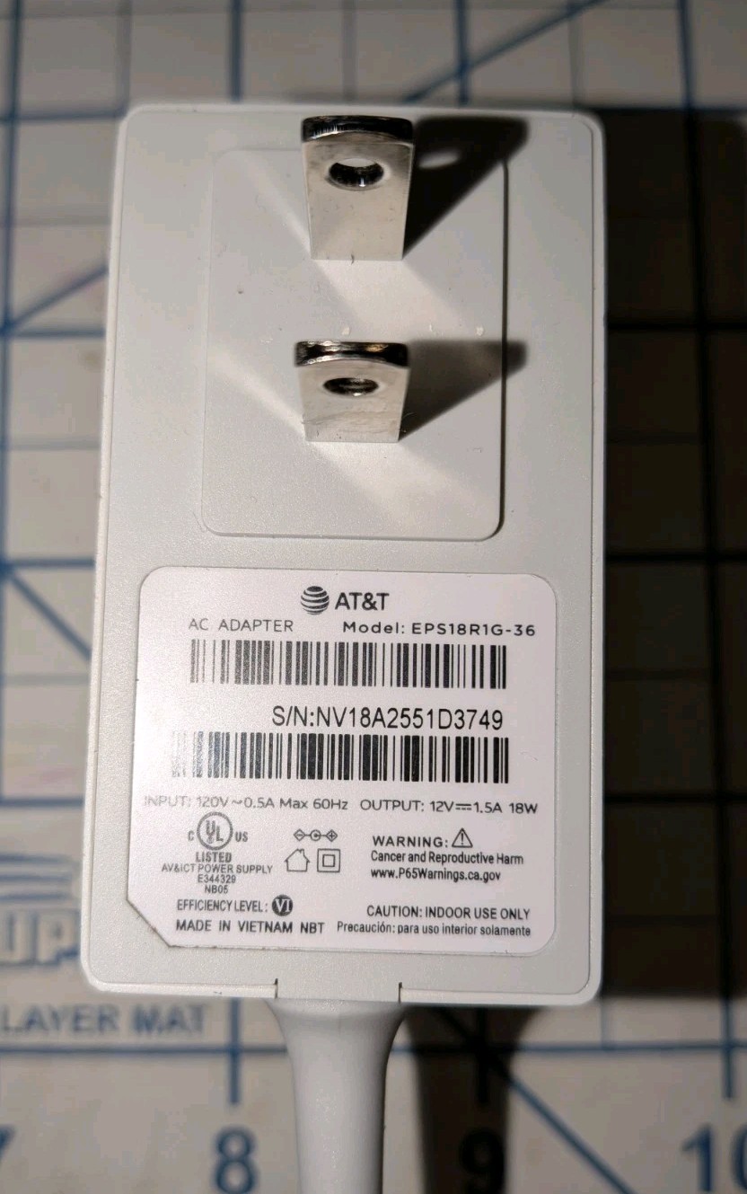 Original AT&T~ EPS18R1G-16 AC Power Supply Adapter 12V 1.5A 18W Plug-In Charger Original AT&T~ EPS18R1G-16 AC Power Supply Adapter 12V 1.5A 18W Plug-In Charger