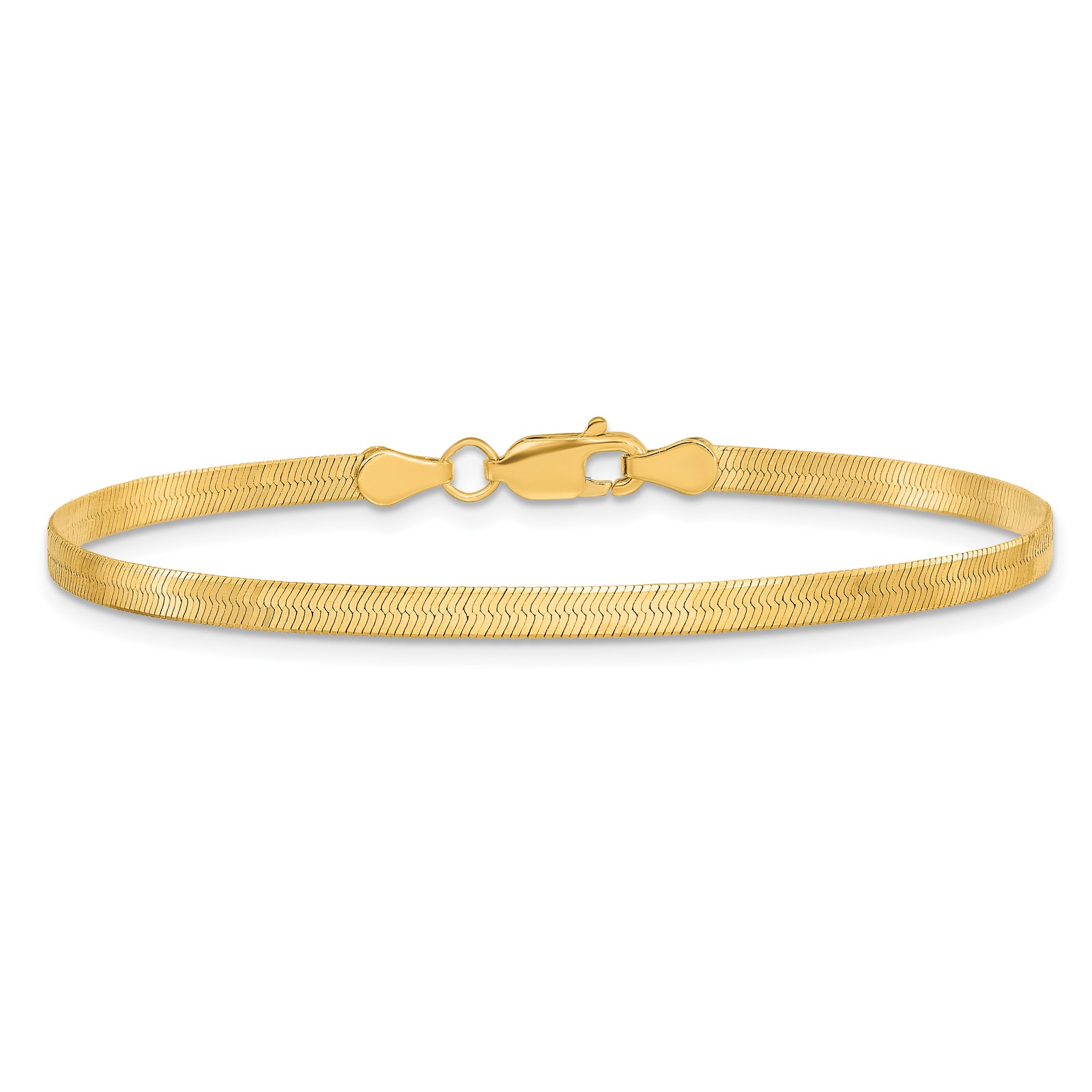 3mm Silky Herringbone Chain Bracelet 9 inch 10k Yellow Gold Solid