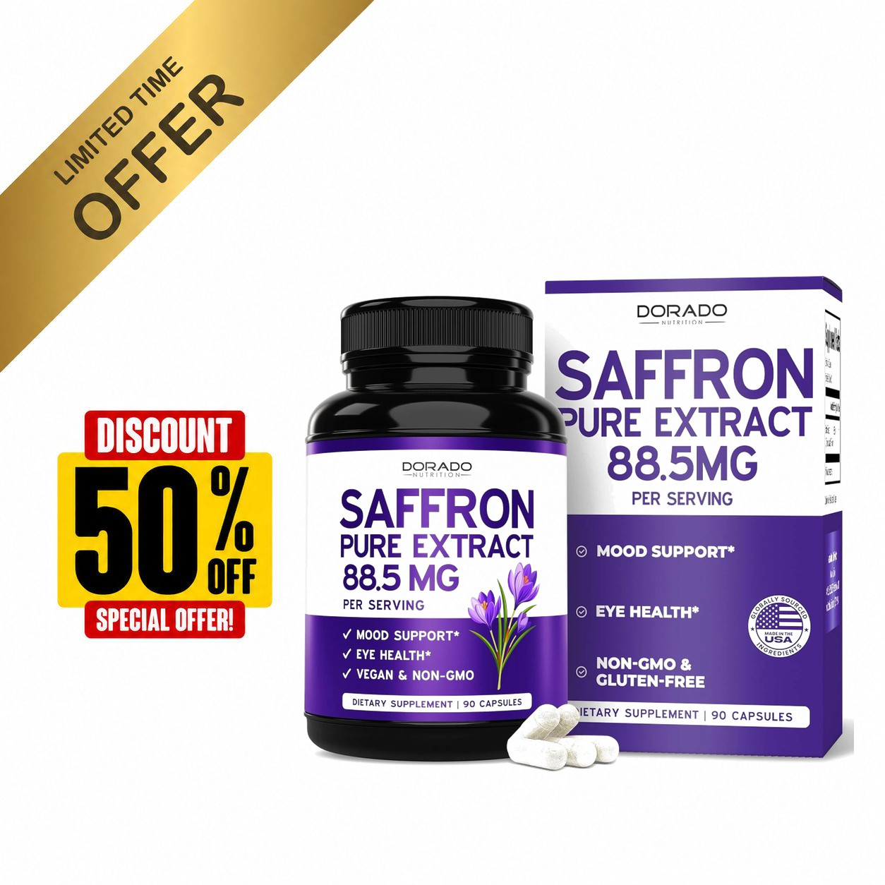 Saffron Supplements, 3 Month Supply, Pure 88.5Mg Saffron Extract for Women & Men