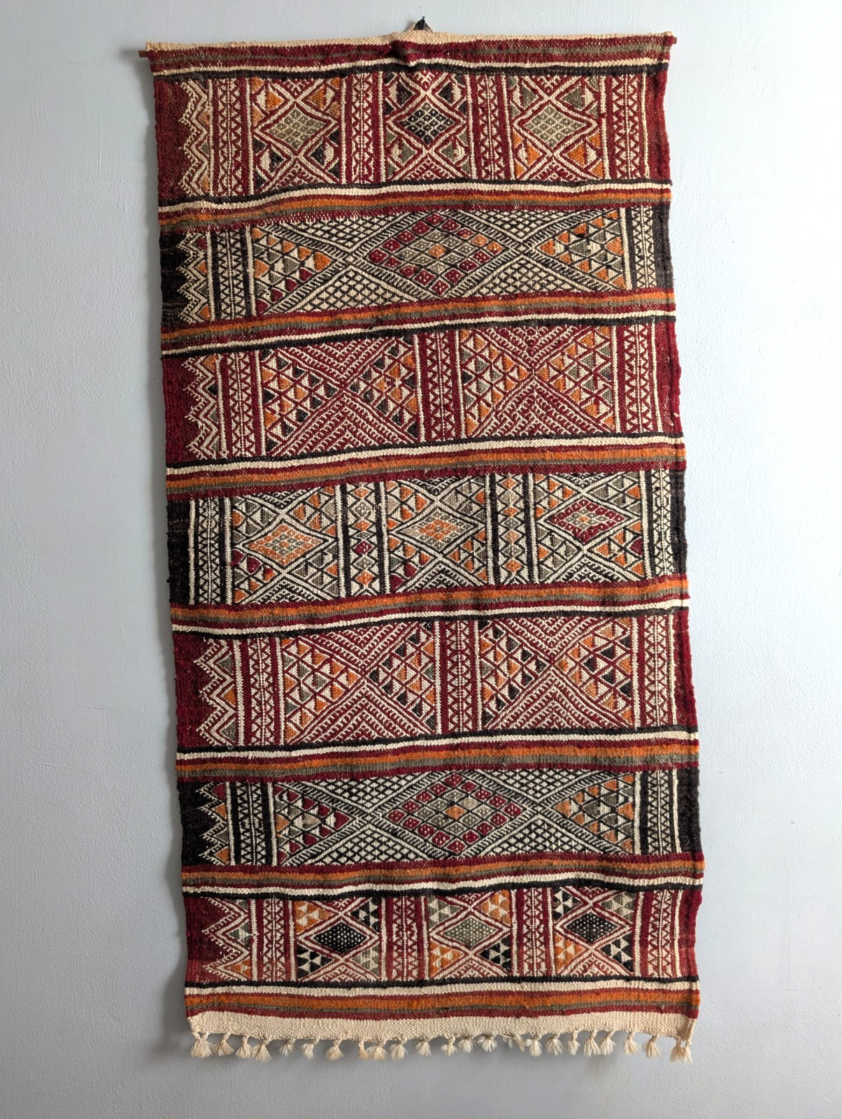 Vintage Moroccan Zemmour Kilim Rug Flatweave Red Geometric Berber 43x22\