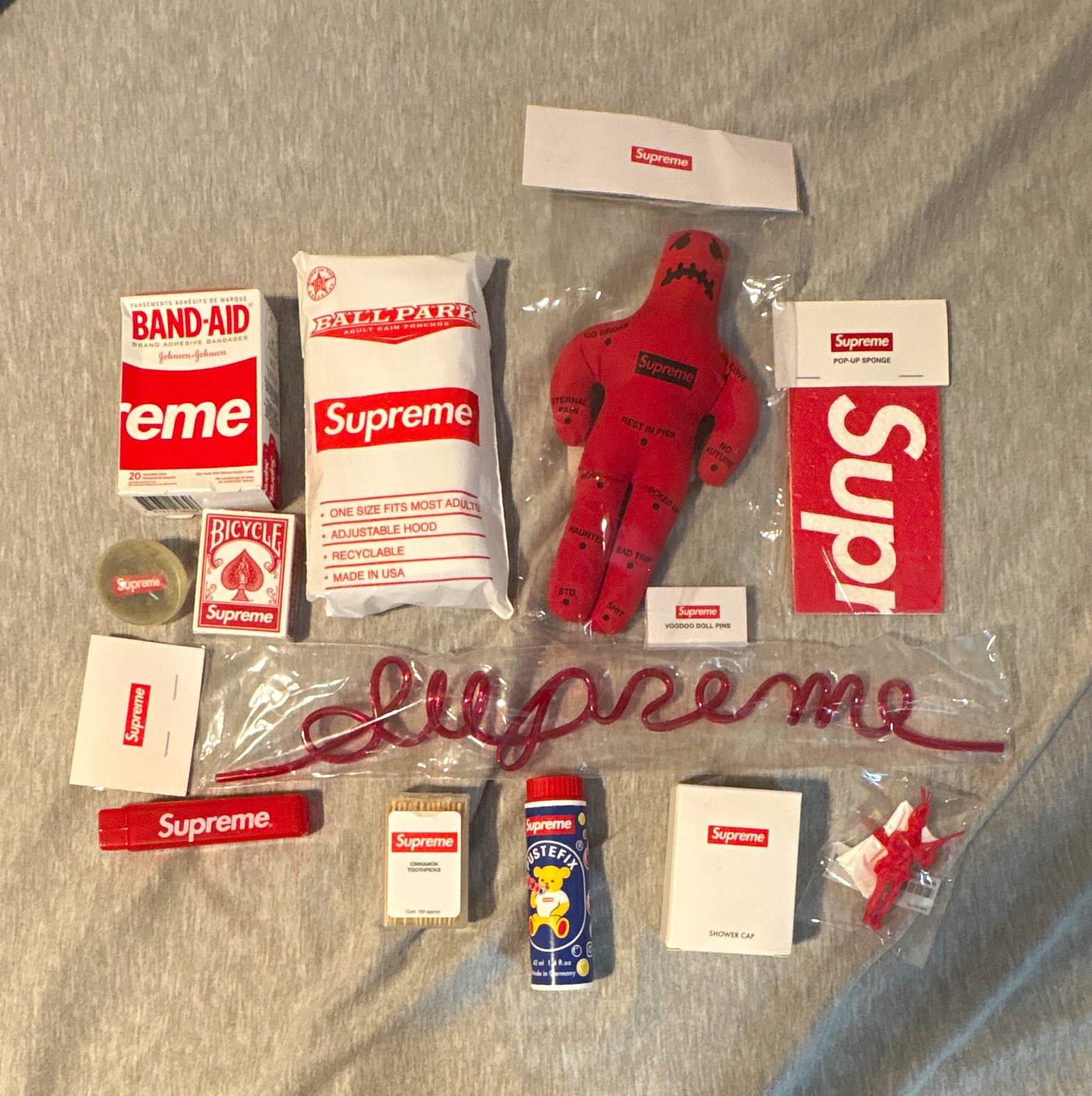 Supreme Red/White Accessory Set Bundle w/ Band-Aid, Franks, Bicycle Cards