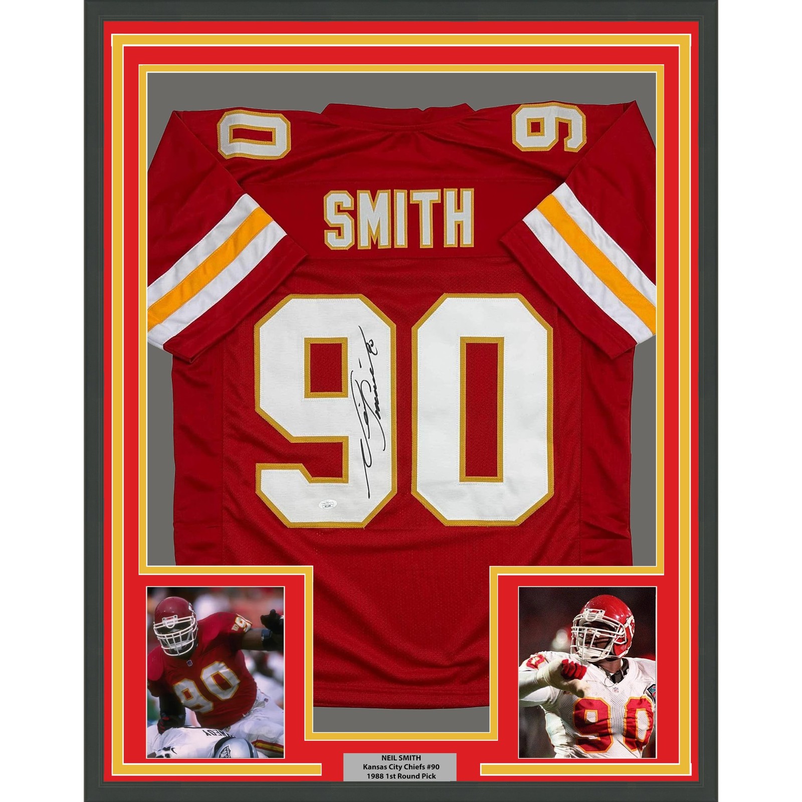 Framed Autographed/Signed Neil Smith 35x39 Kansas City Red Jersey JSA COA