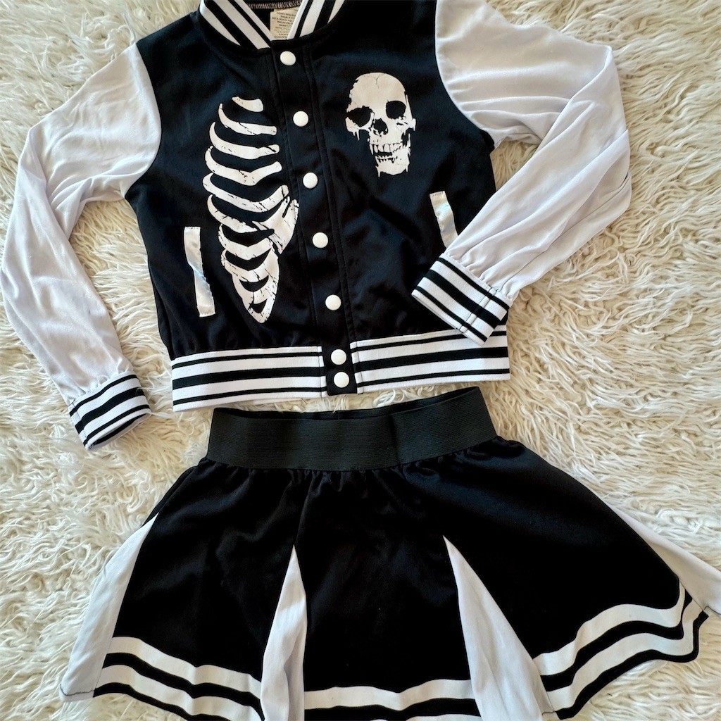 Fun World Girls Scare Squad Skeleton Cheerleader Costume Set Size M 8-10 CUTE